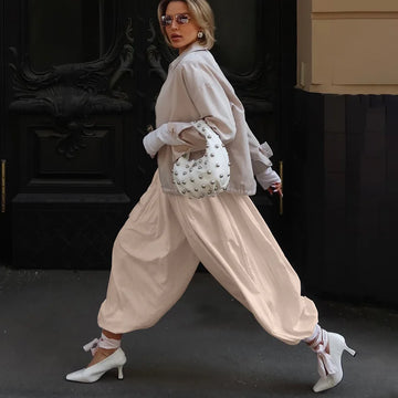 MQTIME  -  Casual Pink Oversized Bloomers Women Elastic Waist Hip Hop Wide Leg Pants Street Balloon Lace Up Jogger 2025 Summer New Casual